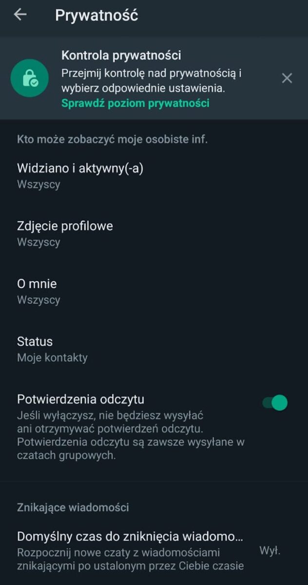 Kontrola prywatności whatsapp