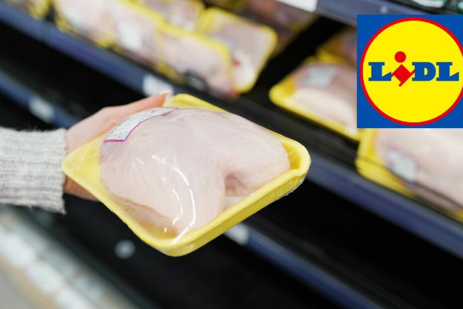 Żółte naklejki na mięsie z Lidla