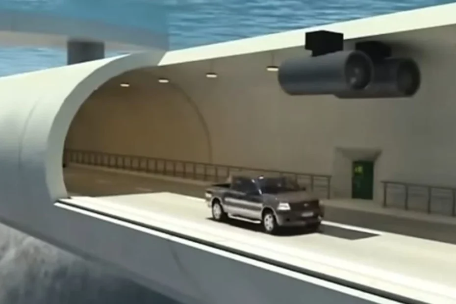 Najdłuższy podwodny tunel w Europie Foto: samochód w tunelu