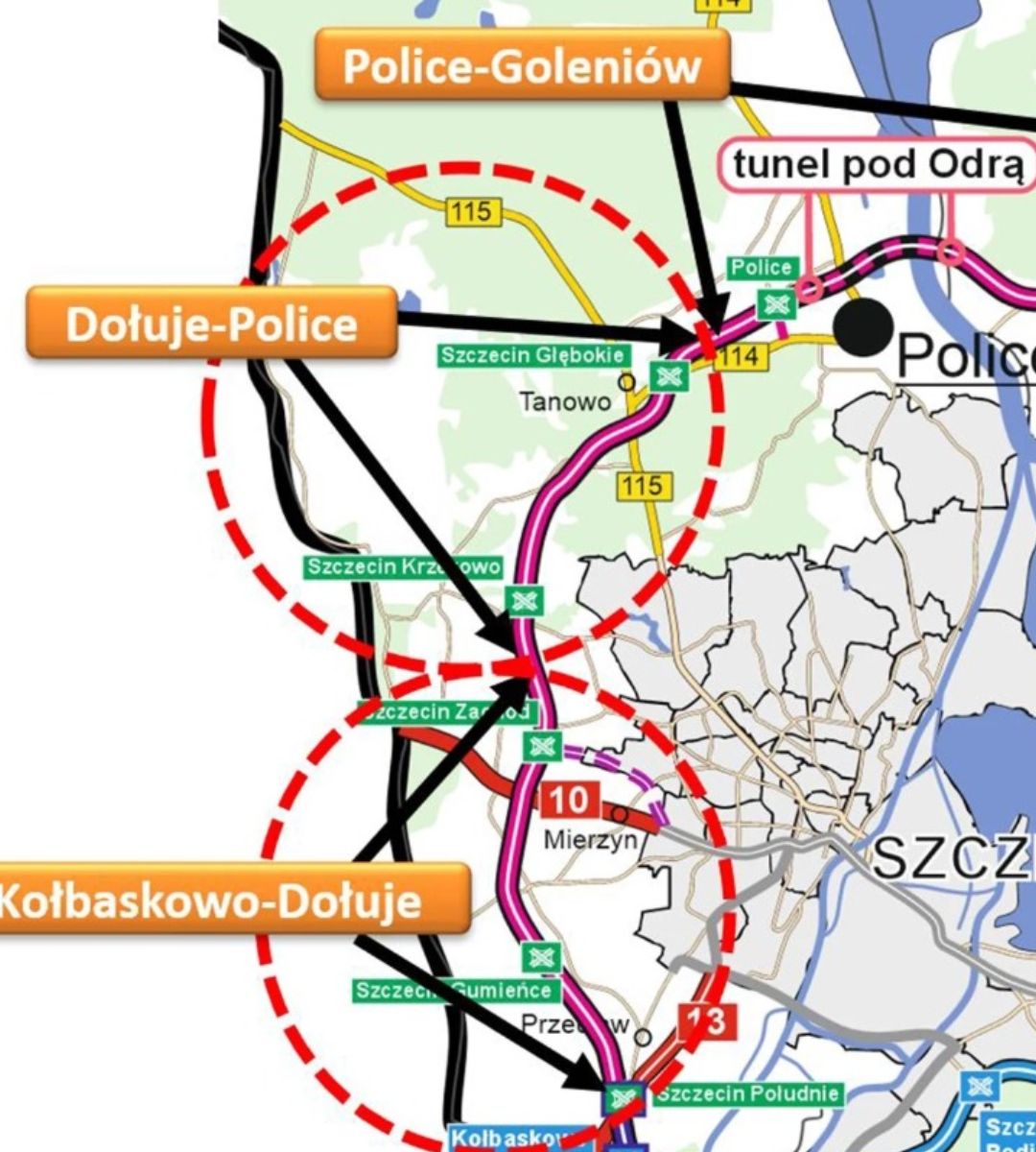 Tunel pod Odrą – najdłuższy tunel drogowy w Polsce Foto: mapa inwestycji