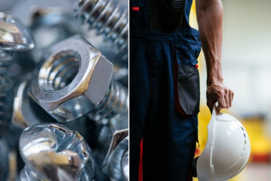 Metalowy gigant ogłosił upadłość. Na zdjęciu metalowe śruby oraz pracownik fabryki