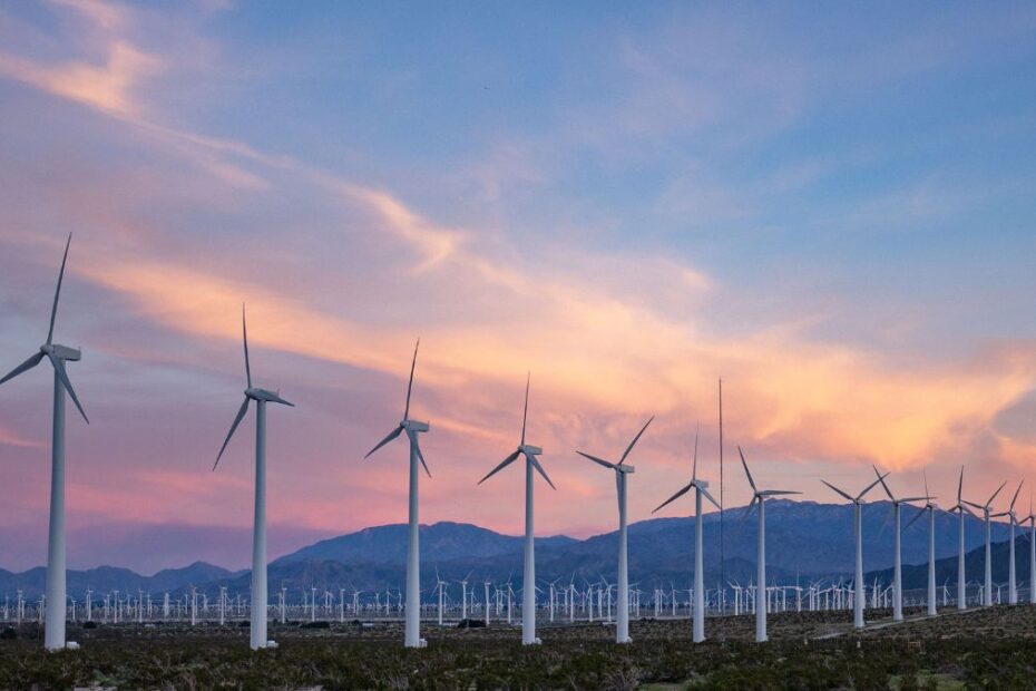 OZE wyprzedza węgiel w globalnej produkcji prądu. zdjęcie farma wiatrowa turbiny