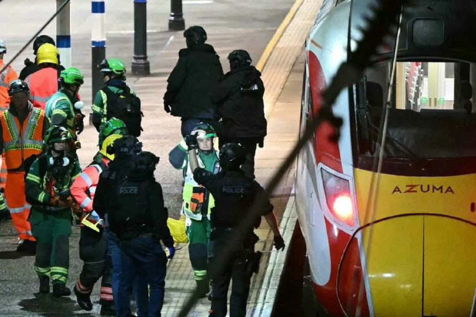 Brutalny atak nożownika w pociągu w Wielkiej Brytanii: . zdjęcie Pociąg relacji Peterborough–Londyn po ataku nożownika