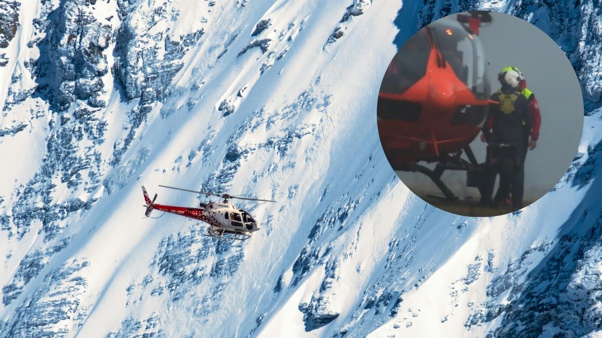 Katastrofalna lawina w Alpach. zdjęcie helikopter ratunek