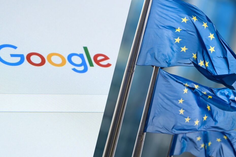 Komisja Europejska wszczyna dochodzenie w sprawie Google. zdjęcie google i flagi unii europejskiej