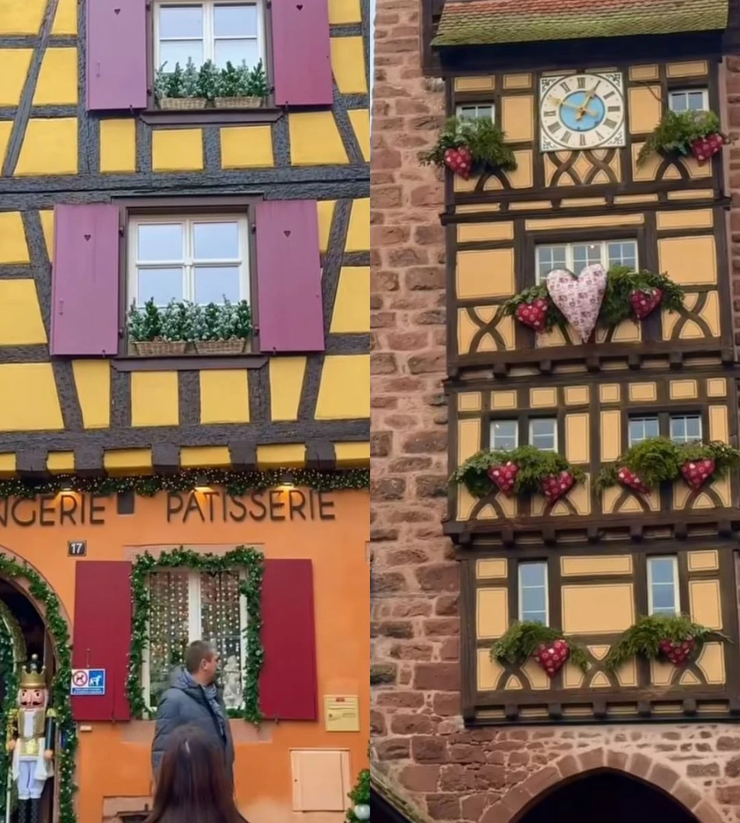 Miasteczko jak z filmu Disneya Foto: Domy w stylu muru pruskiego w Riquewihr