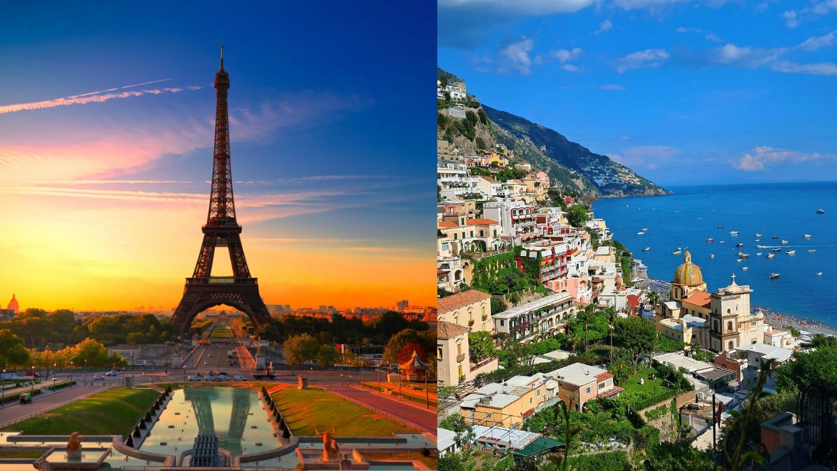 Najpiękniejsza podróż pociągiem w Europie Foto: Wieża Eiffla w Paryżu i Wybrzeże Amalfi we Włoszech