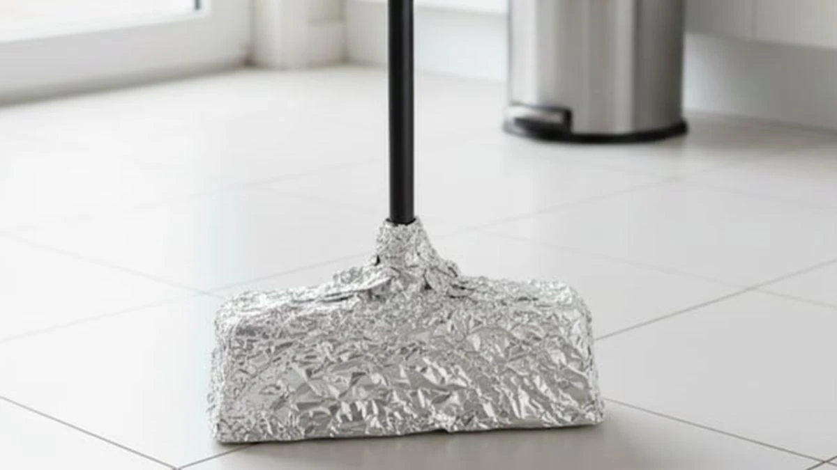 Szczotka owinięta folią aluminiową używana do sprzątania podłogi