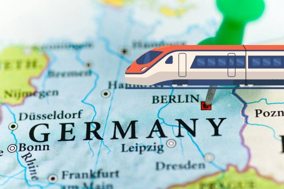 Deutsche Bahn wprowadza bilety last minute na połączenia dalekobieżne zdjecie mapa Niemiec i miniaturka pociągu
