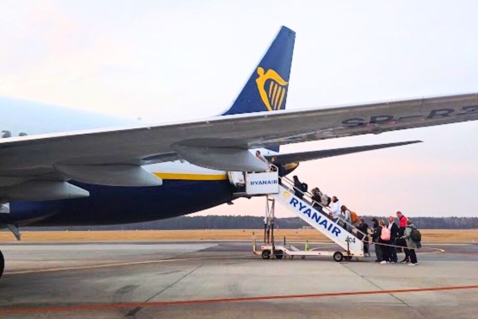 Ryanair odradza pasażerom noszenie dżinsów Foto: pasażerowie wsiadający do samolotu