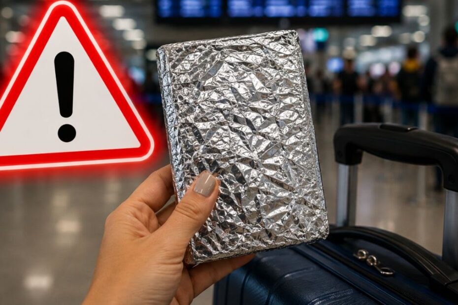 Paszport owinięty folią aluminiową