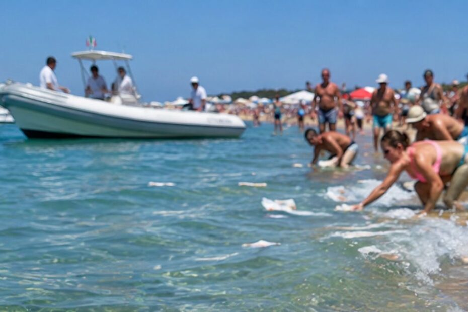Paczki z pieniędzmi na plaży