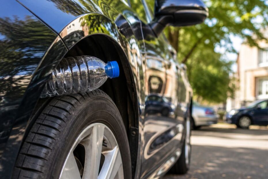 Trik z plastikową butelką na kole samochodu